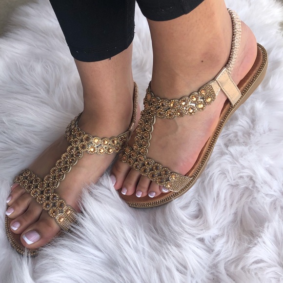 Italina Amber Rhinestone Embellished Bronze Wedge - Picture 3 of 10